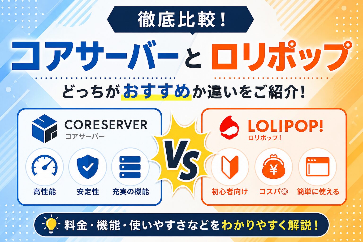 コアサーバーとロリポップを徹底比較！どっちがおすすめか違いをご紹介！